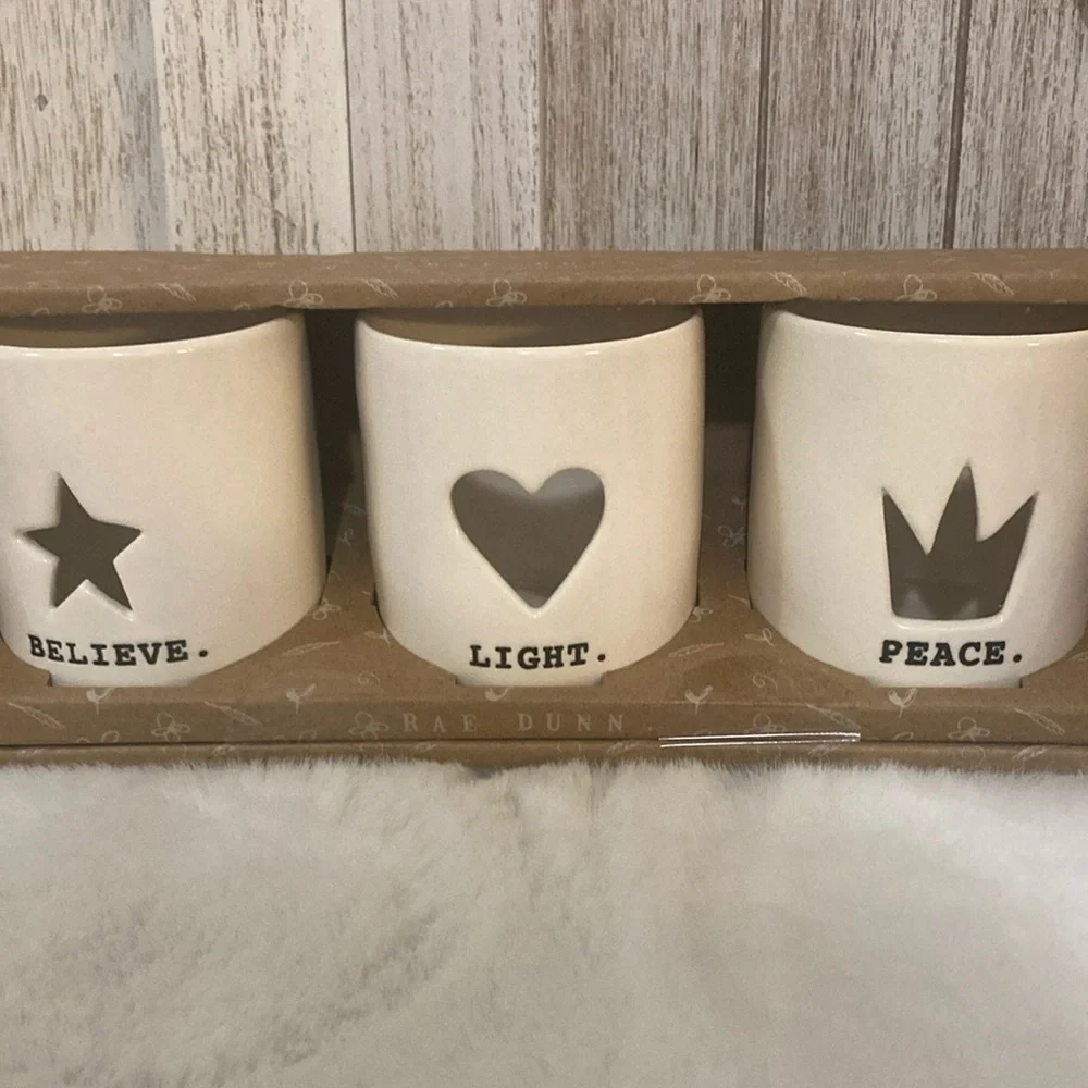 Rae Dunn Believe, Light & Peace Candle Holders